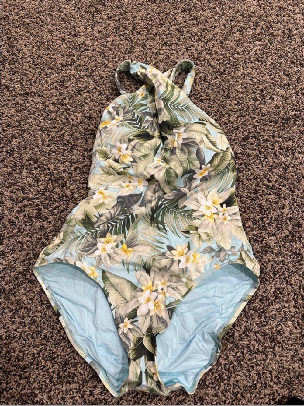 Tommy Bahama Floral Tropical One-Piece Swimsuit in Light Blue and Green